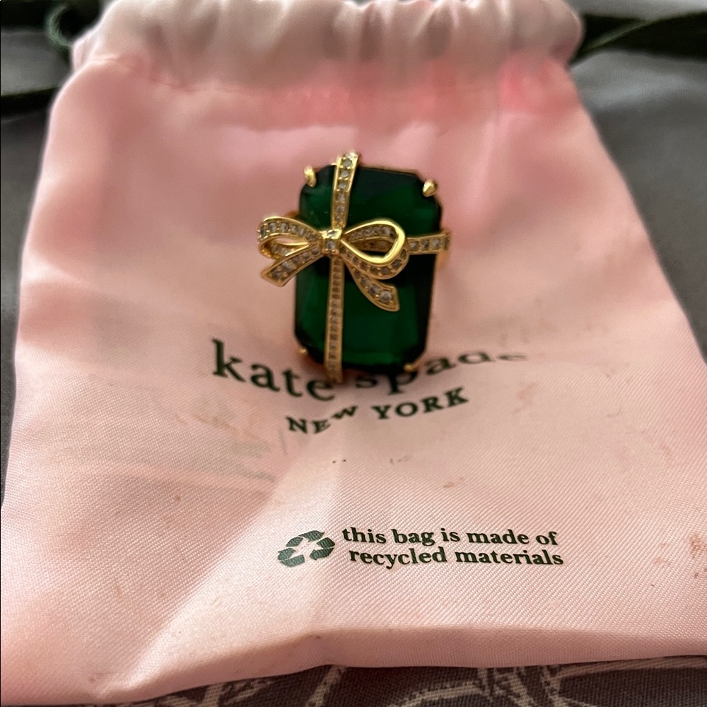 Kate Spade Emerald Green Ring with Gold Bow